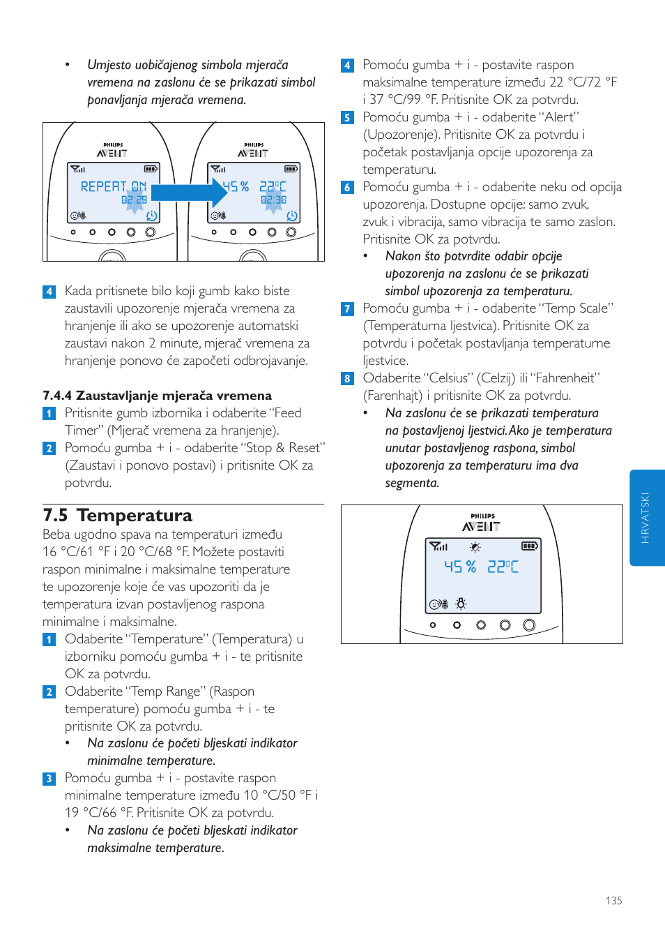 5 temperatura | Philips AVENT Vigilabebés DECT User Manual | Page 135 / 460