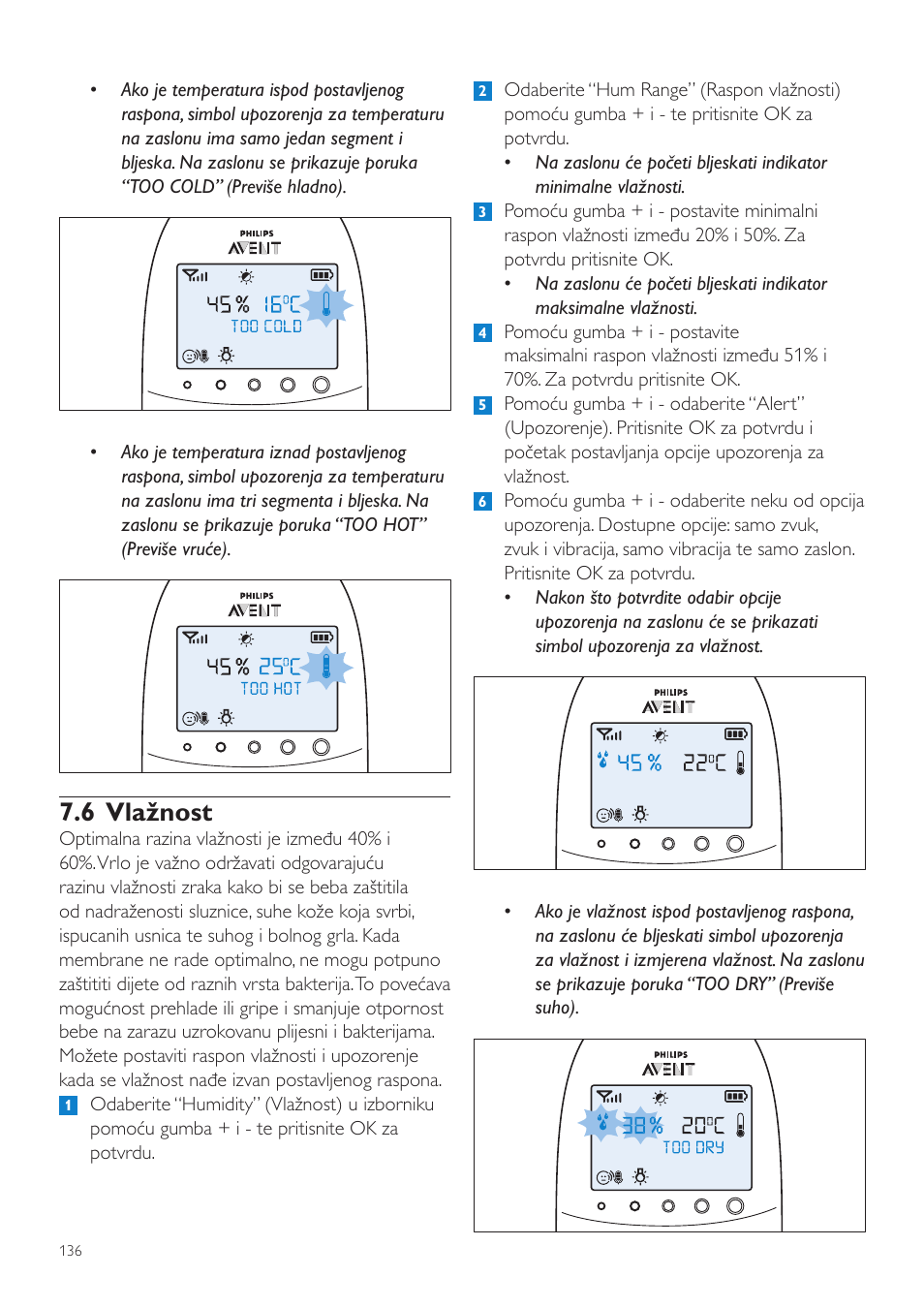 6 vlažnost | Philips AVENT Vigilabebés DECT User Manual | Page 136 / 460