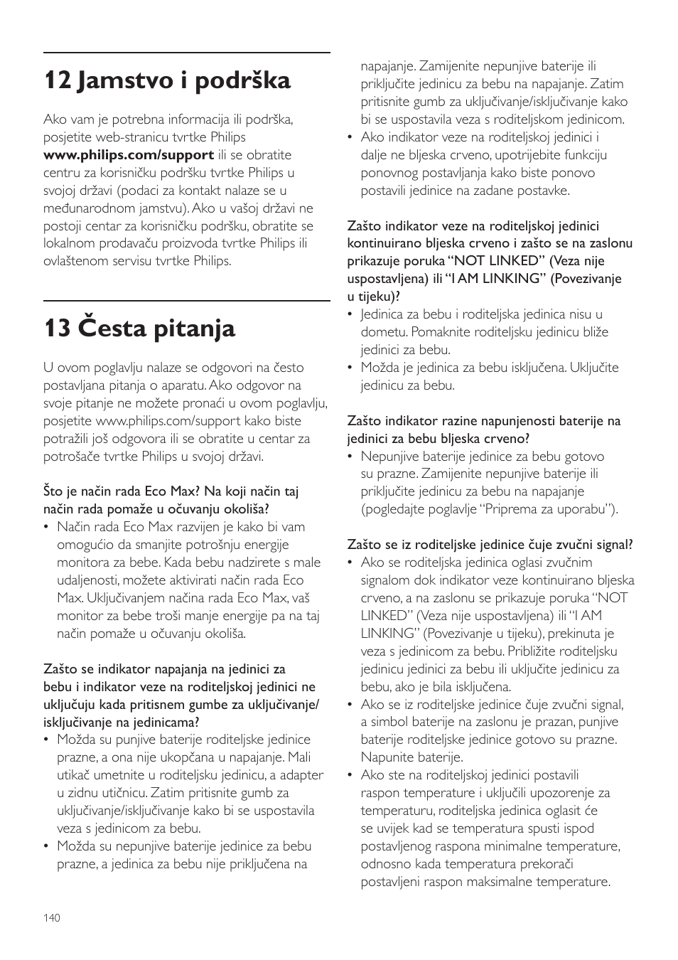 12 jamstvo i podrška, 13 česta pitanja | Philips AVENT Vigilabebés DECT User Manual | Page 140 / 460