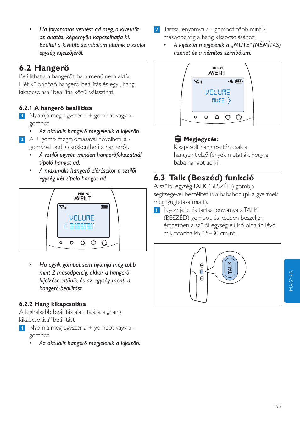 3 talk (beszéd) funkció, 2 hangerő | Philips AVENT Vigilabebés DECT User Manual | Page 155 / 460