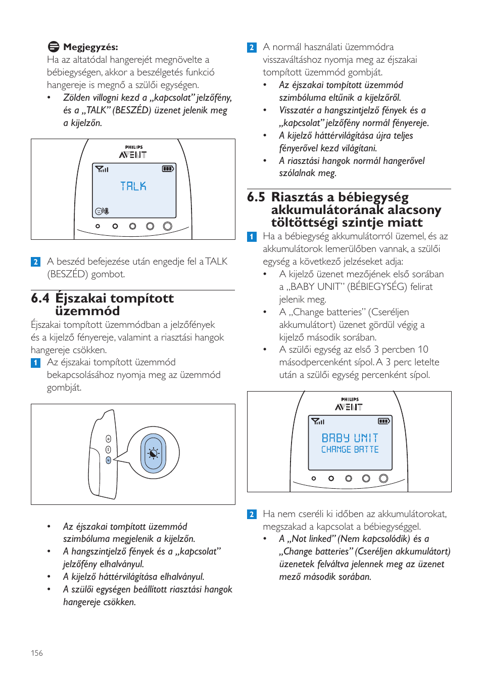 4 éjszakai tompított üzemmód | Philips AVENT Vigilabebés DECT User Manual | Page 156 / 460