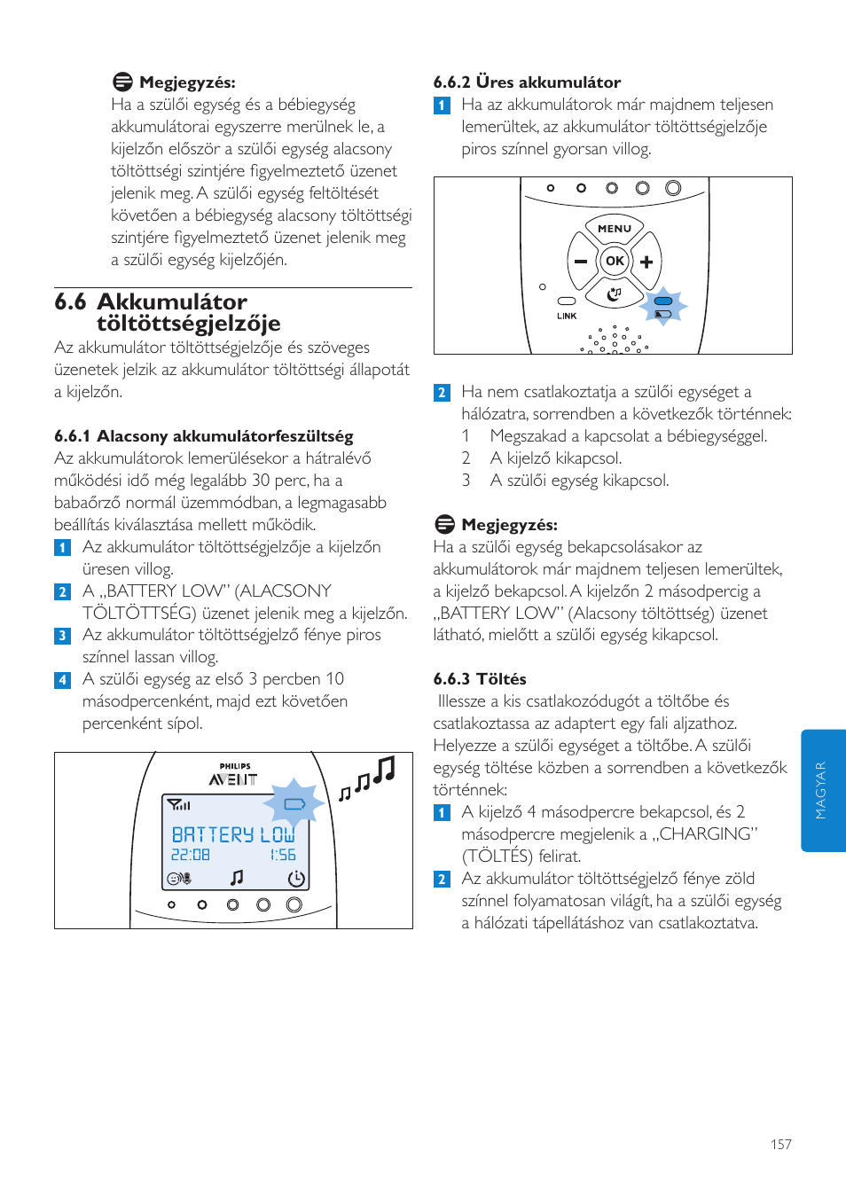6 akkumulátor töltöttségjelzője | Philips AVENT Vigilabebés DECT User Manual | Page 157 / 460