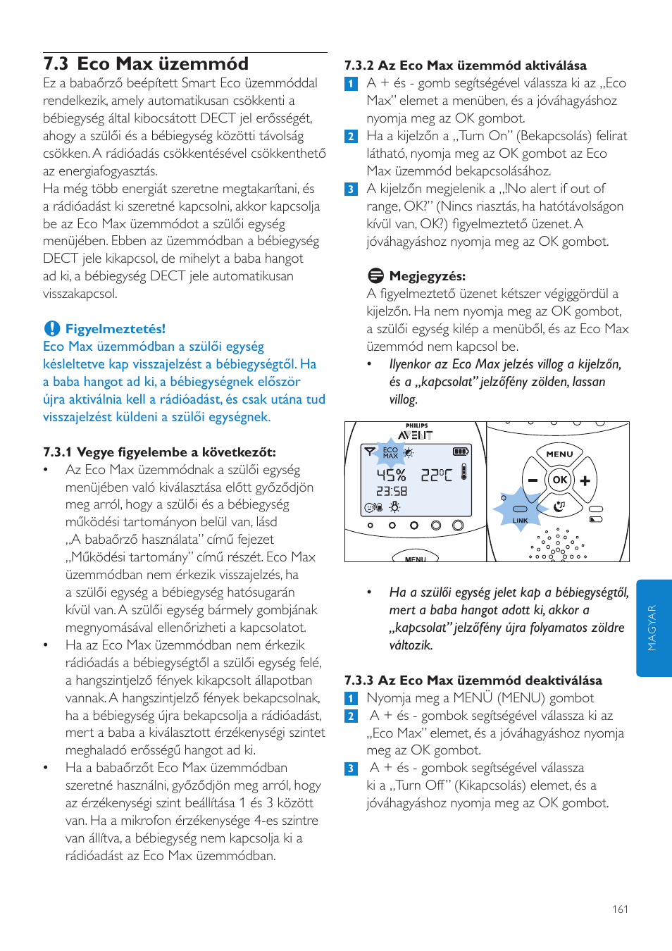 3 eco max üzemmód | Philips AVENT Vigilabebés DECT User Manual | Page 161 / 460