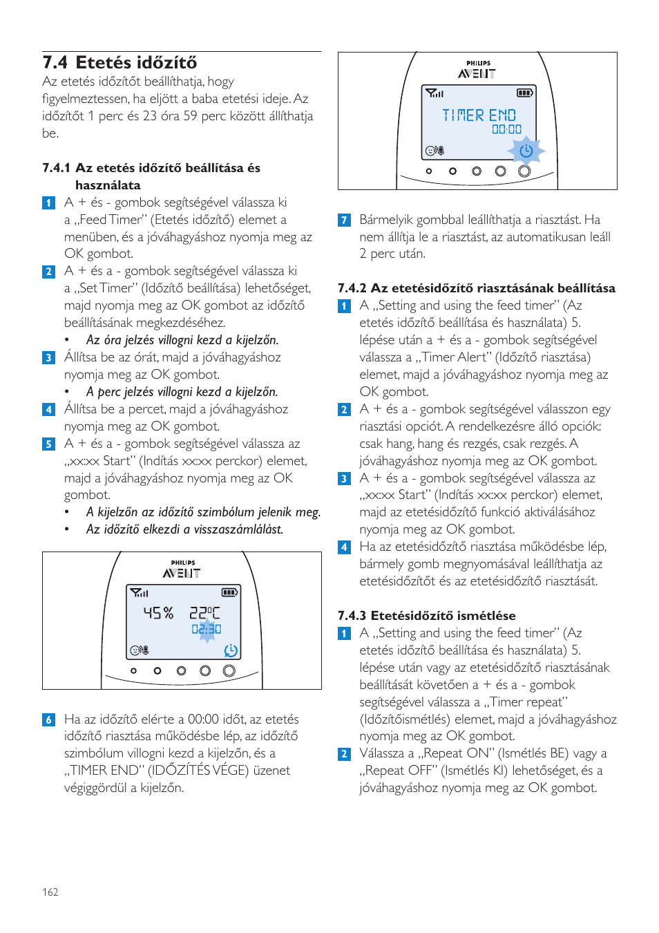 4 etetés időzítő | Philips AVENT Vigilabebés DECT User Manual | Page 162 / 460
