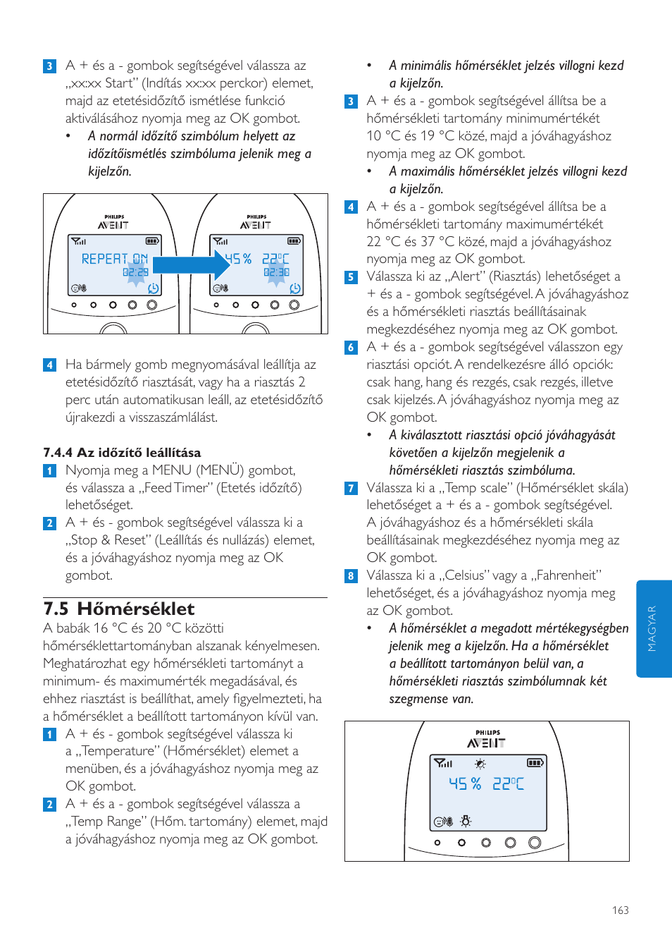 5 hőmérséklet | Philips AVENT Vigilabebés DECT User Manual | Page 163 / 460
