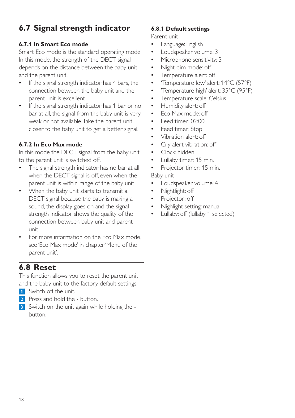 7 signal strength indicator, 8 reset | Philips AVENT Vigilabebés DECT User Manual | Page 18 / 460