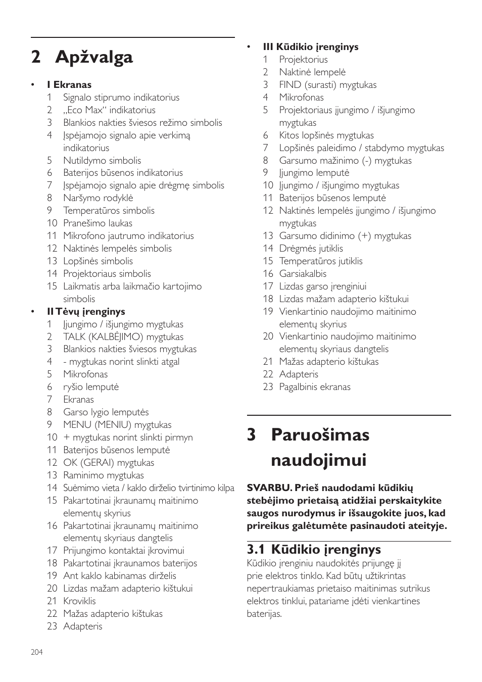 3 paruošimas naudojimui, 2 apžvalga, 1 kūdikio įrenginys | Philips AVENT Vigilabebés DECT User Manual | Page 204 / 460