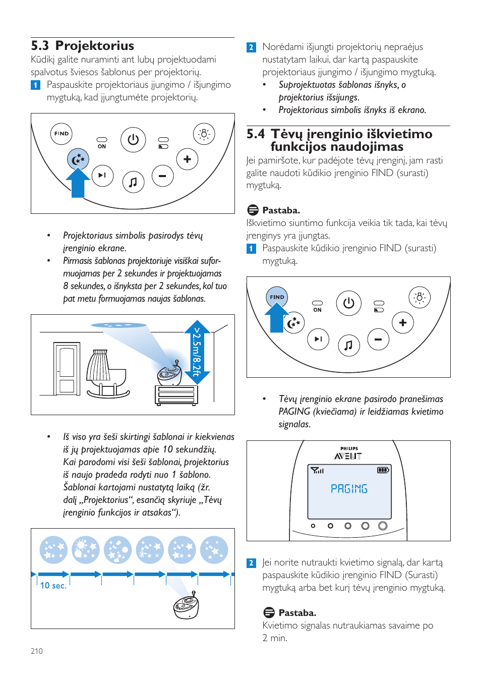4 tėvų įrenginio iškvietimo funkcijos naudojimas, 3 projektorius | Philips AVENT Vigilabebés DECT User Manual | Page 210 / 460