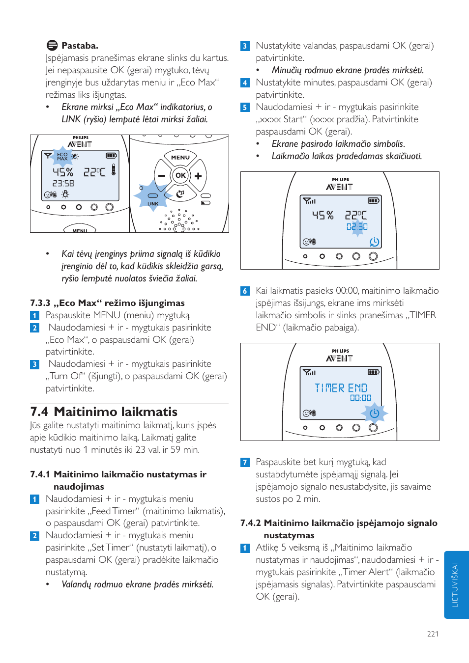 4 maitinimo laikmatis | Philips AVENT Vigilabebés DECT User Manual | Page 221 / 460