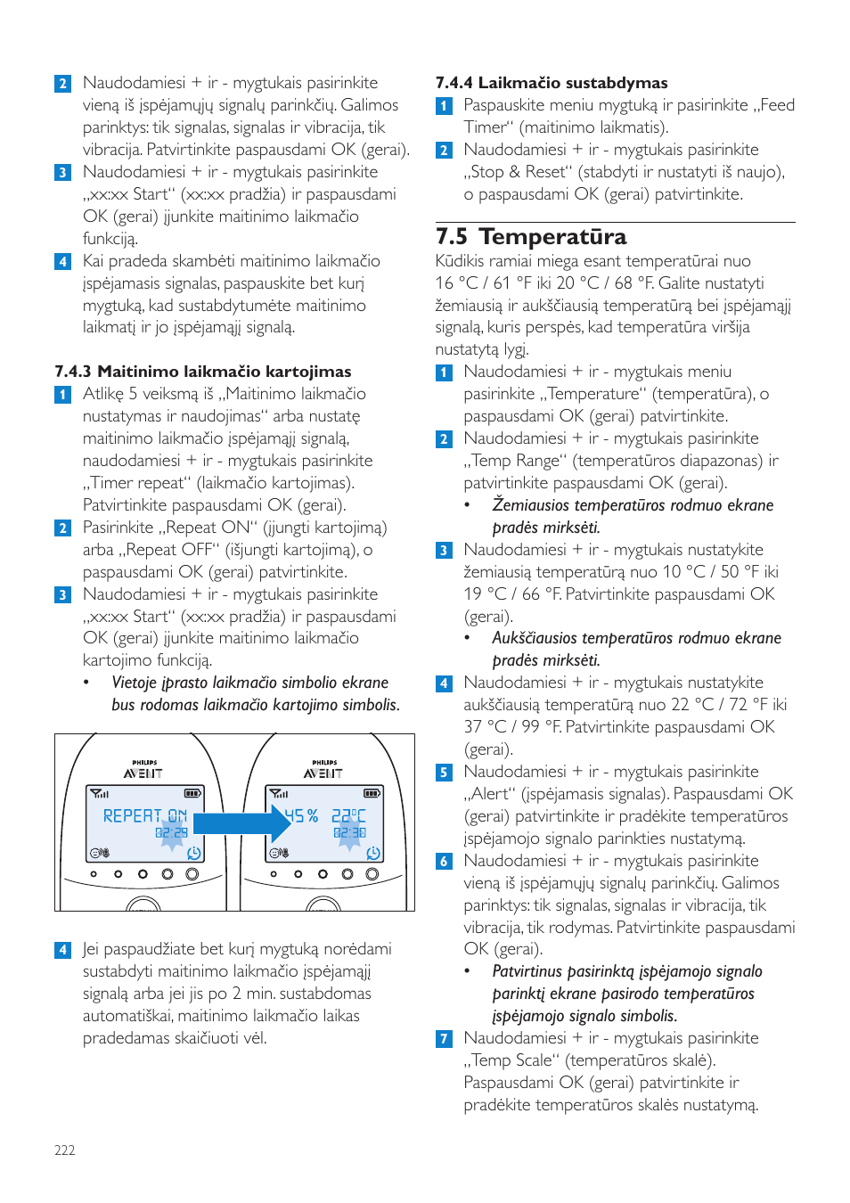 5 temperatūra | Philips AVENT Vigilabebés DECT User Manual | Page 222 / 460