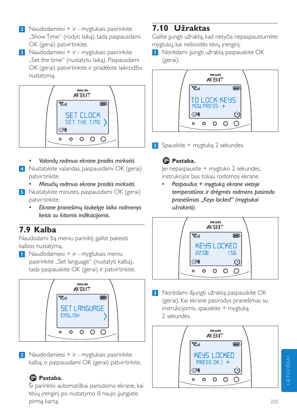 10 užraktas, 9 kalba | Philips AVENT Vigilabebés DECT User Manual | Page 225 / 460