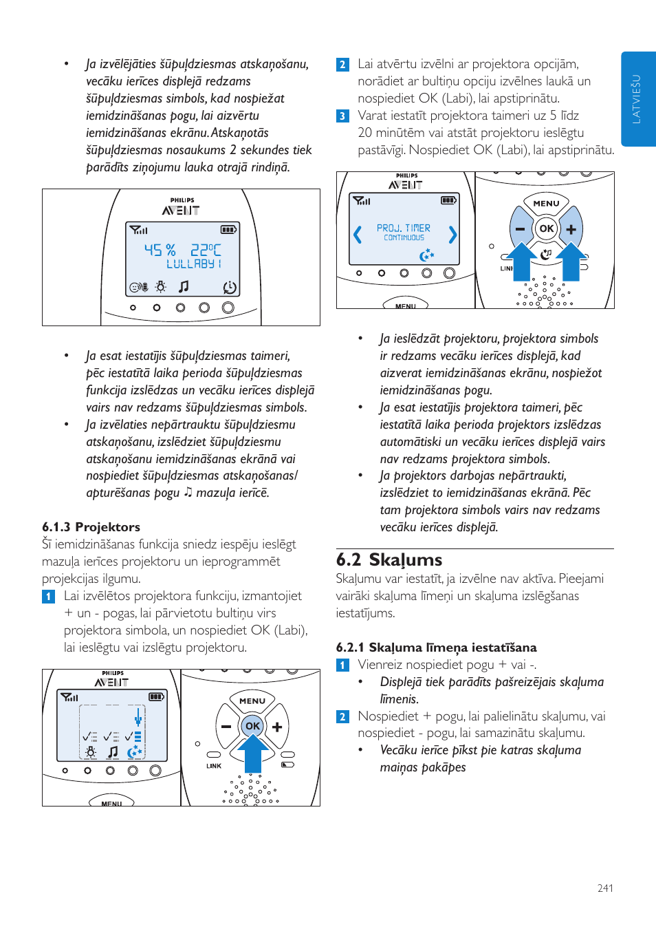 2 skaļums | Philips AVENT Vigilabebés DECT User Manual | Page 241 / 460
