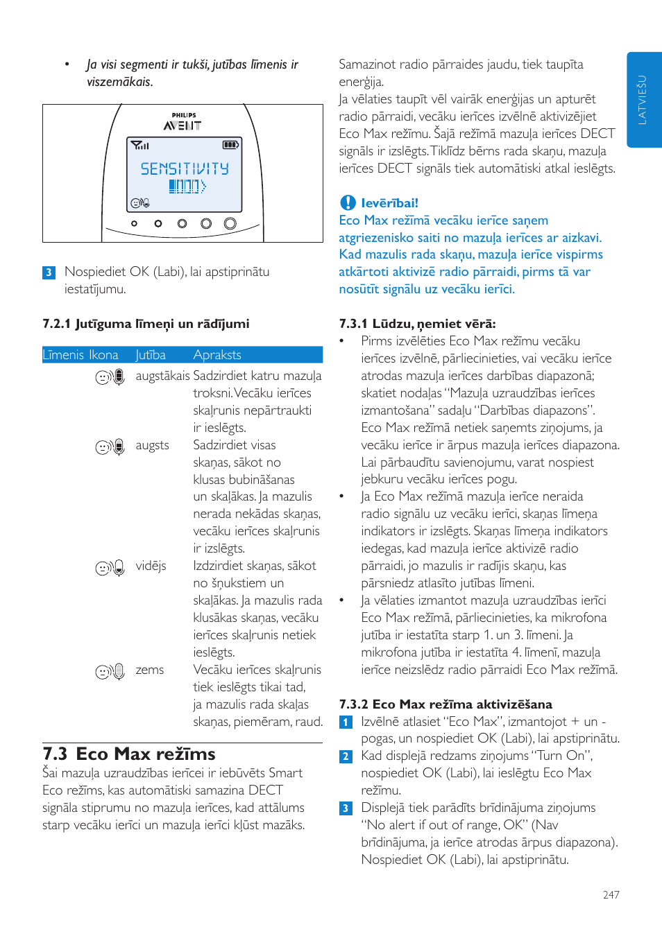 3 eco max režīms | Philips AVENT Vigilabebés DECT User Manual | Page 247 / 460