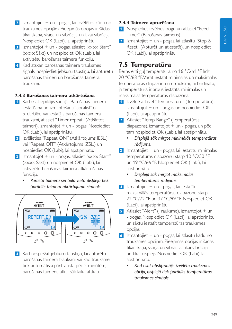 5 temperatūra | Philips AVENT Vigilabebés DECT User Manual | Page 249 / 460