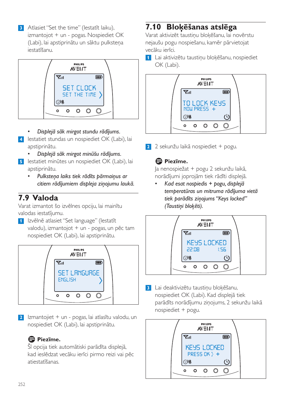 10 bloķēšanas atslēga, 9 valoda | Philips AVENT Vigilabebés DECT User Manual | Page 252 / 460