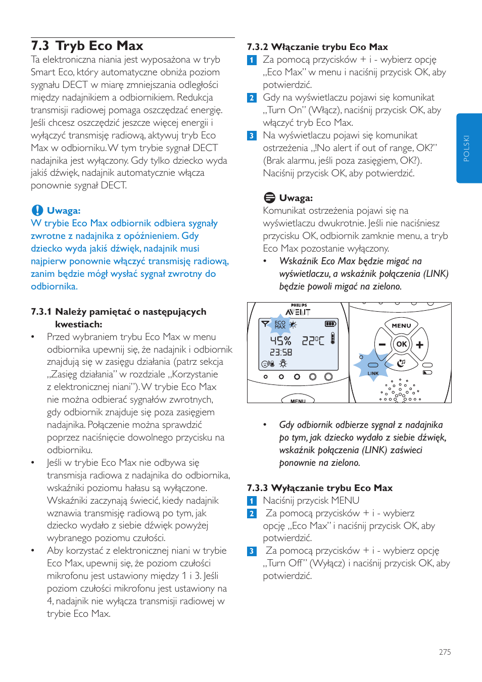 3 tryb eco max | Philips AVENT Vigilabebés DECT User Manual | Page 275 / 460