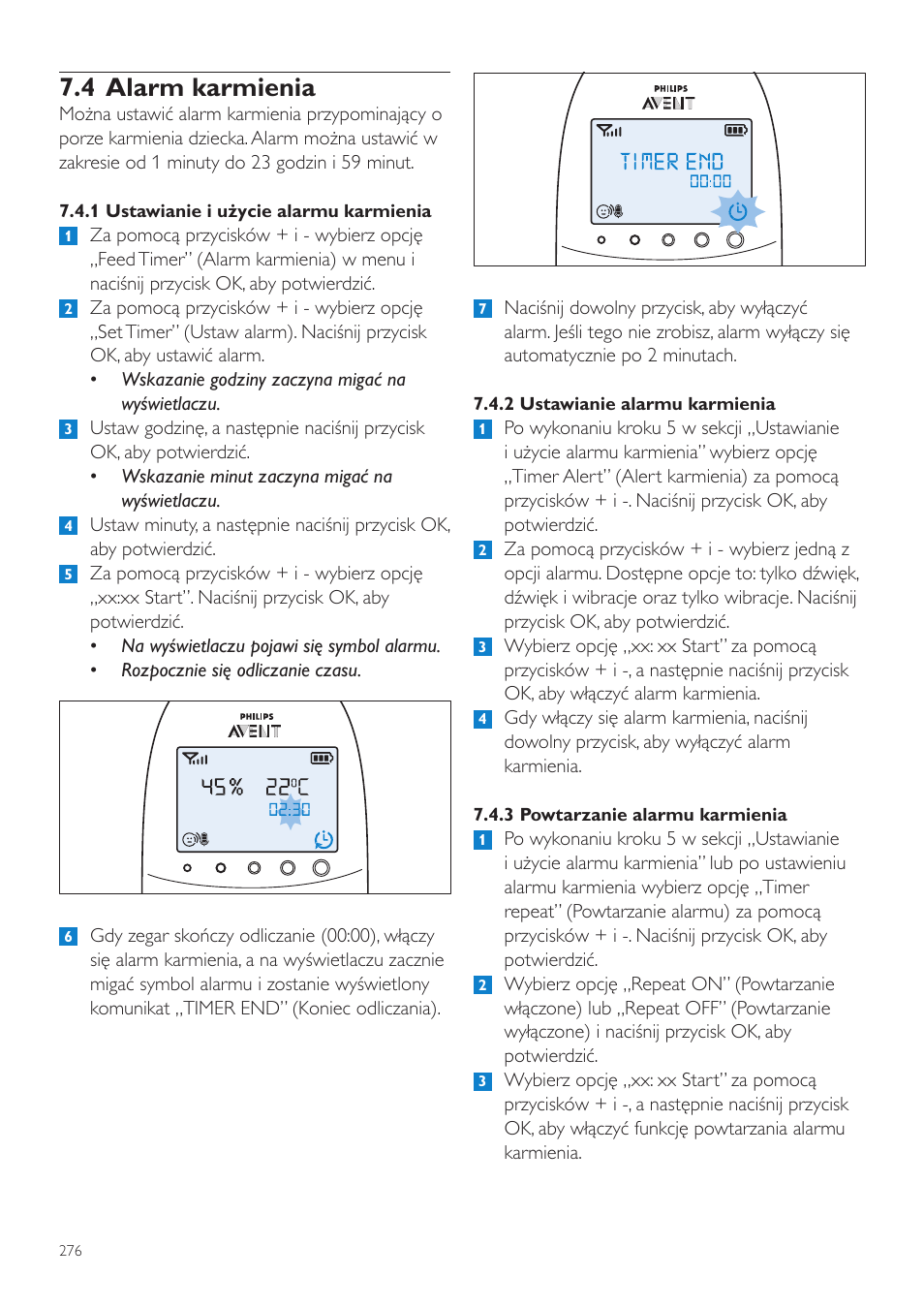 4 alarm karmienia | Philips AVENT Vigilabebés DECT User Manual | Page 276 / 460