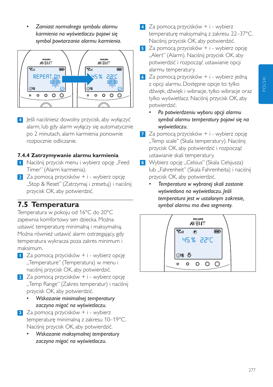 5 temperatura | Philips AVENT Vigilabebés DECT User Manual | Page 277 / 460