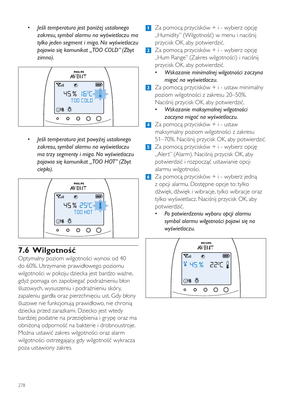 6 wilgotność | Philips AVENT Vigilabebés DECT User Manual | Page 278 / 460