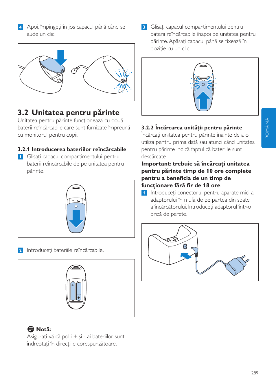 2 unitatea pentru părinte | Philips AVENT Vigilabebés DECT User Manual | Page 289 / 460
