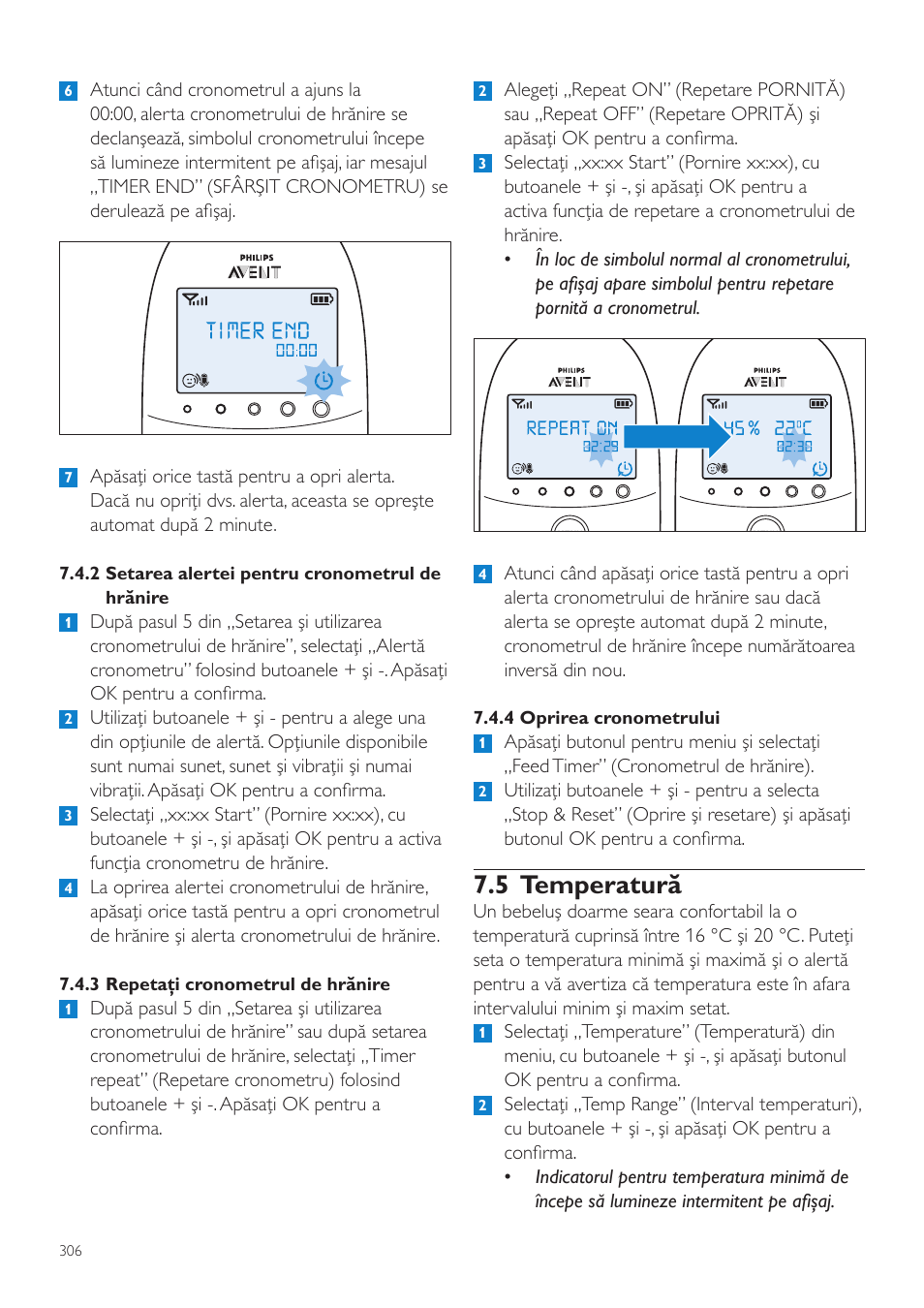 5 temperatură | Philips AVENT Vigilabebés DECT User Manual | Page 306 / 460