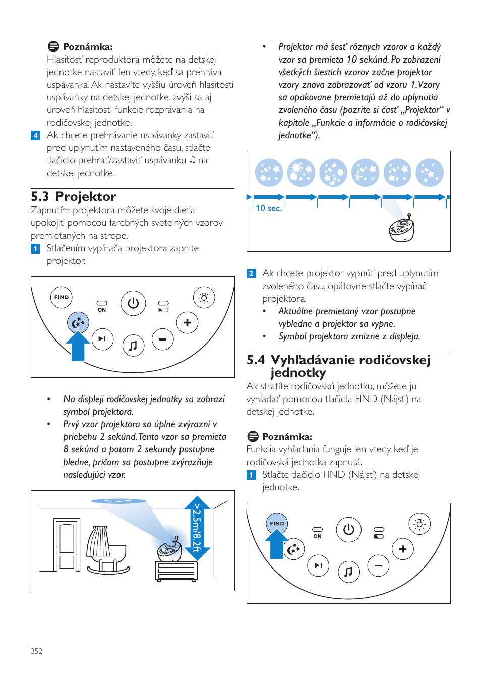 4 vyhľadávanie rodičovskej jednotky, 3 projektor | Philips AVENT Vigilabebés DECT User Manual | Page 352 / 460