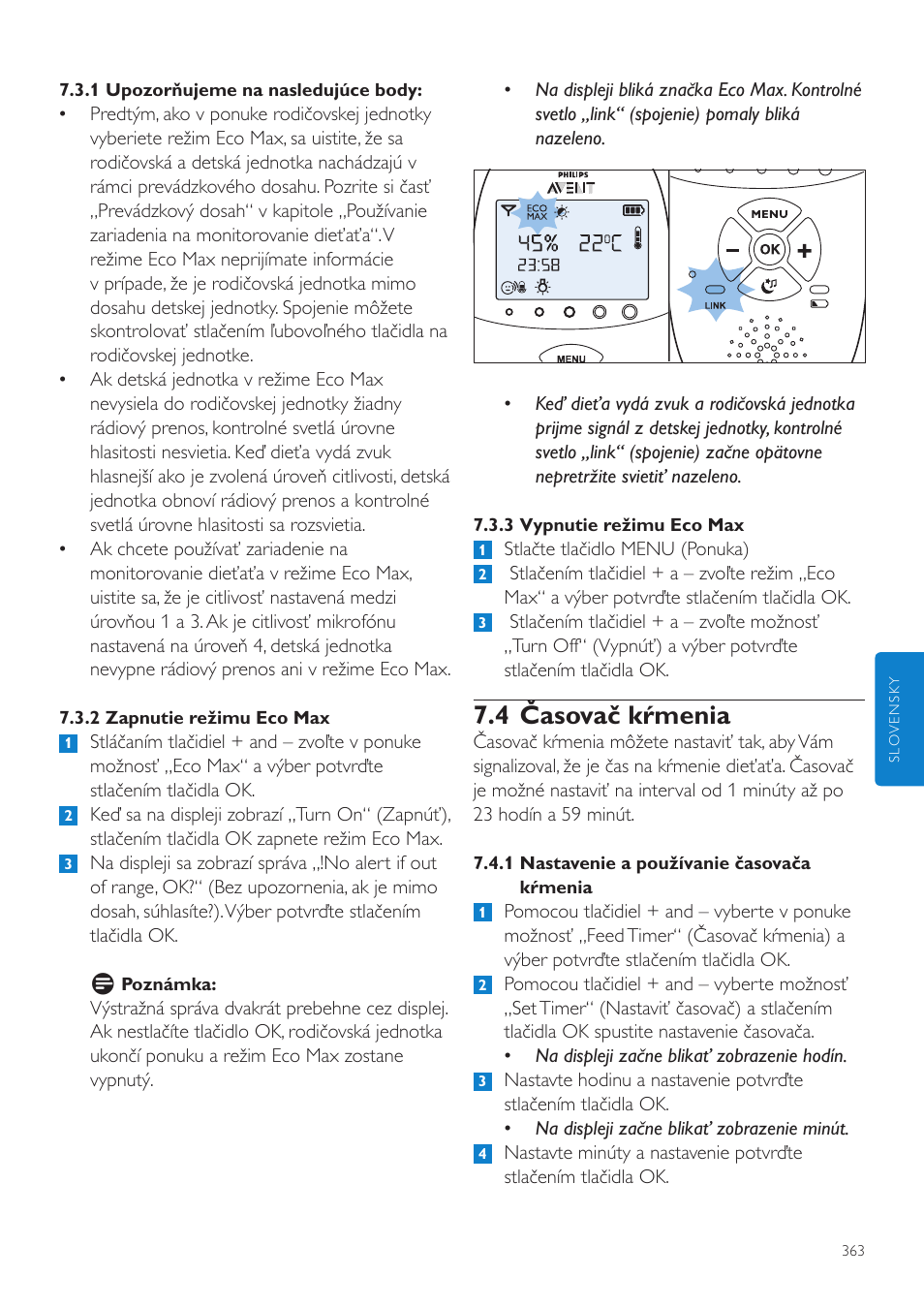 4 časovač kŕmenia | Philips AVENT Vigilabebés DECT User Manual | Page 363 / 460