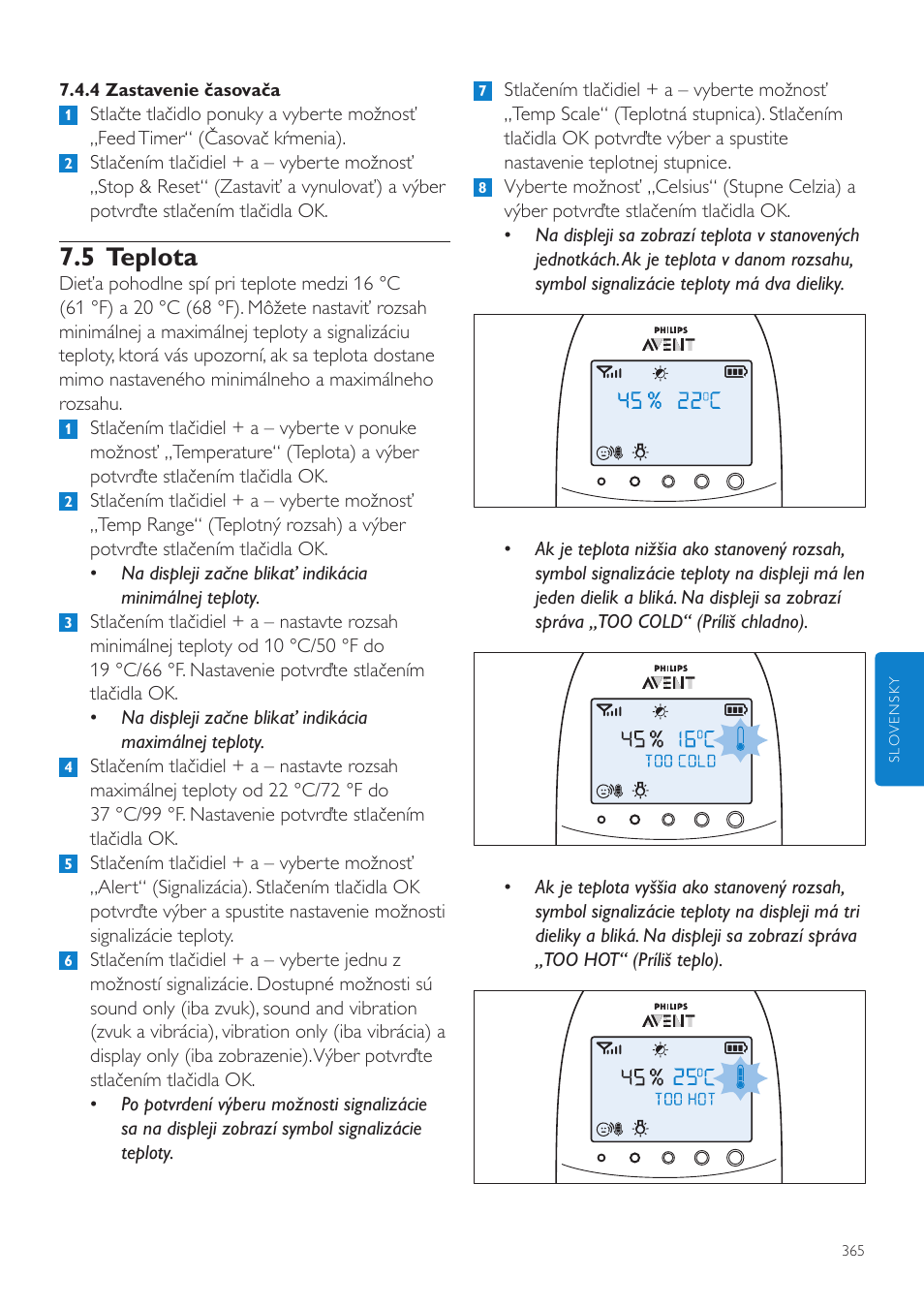 5 teplota | Philips AVENT Vigilabebés DECT User Manual | Page 365 / 460