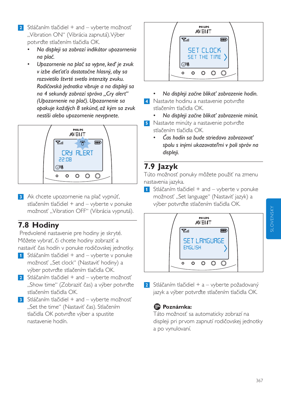 9 jazyk, 8 hodiny | Philips AVENT Vigilabebés DECT User Manual | Page 367 / 460
