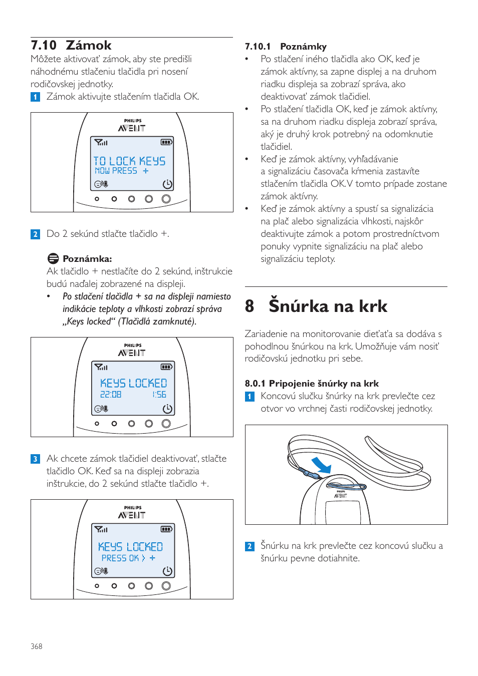8 šnúrka na krk, 10 zámok | Philips AVENT Vigilabebés DECT User Manual | Page 368 / 460