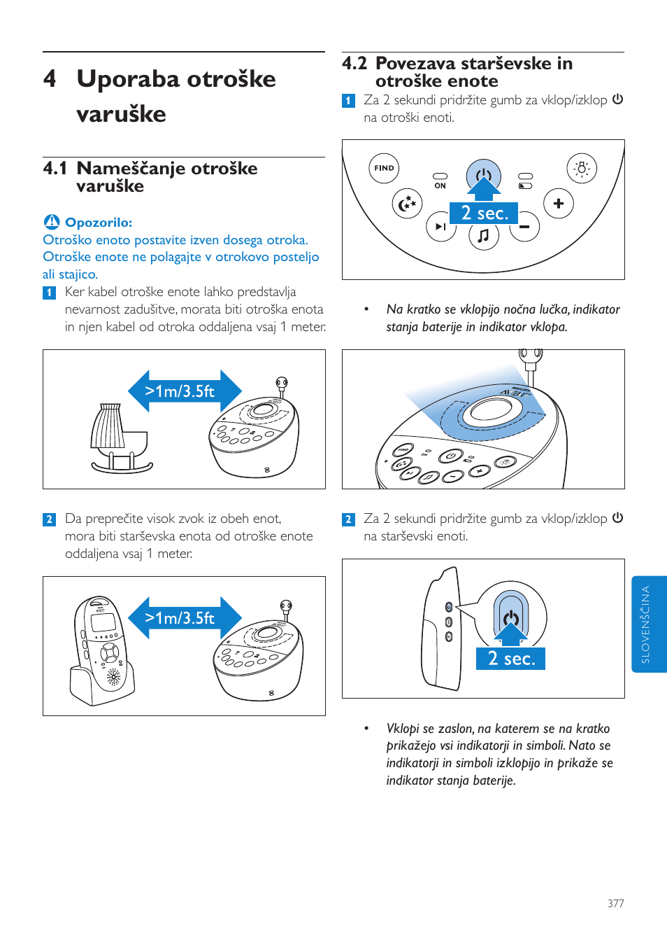 4 uporaba otroške varuške, 1 nameščanje otroške varuške | Philips AVENT Vigilabebés DECT User Manual | Page 377 / 460