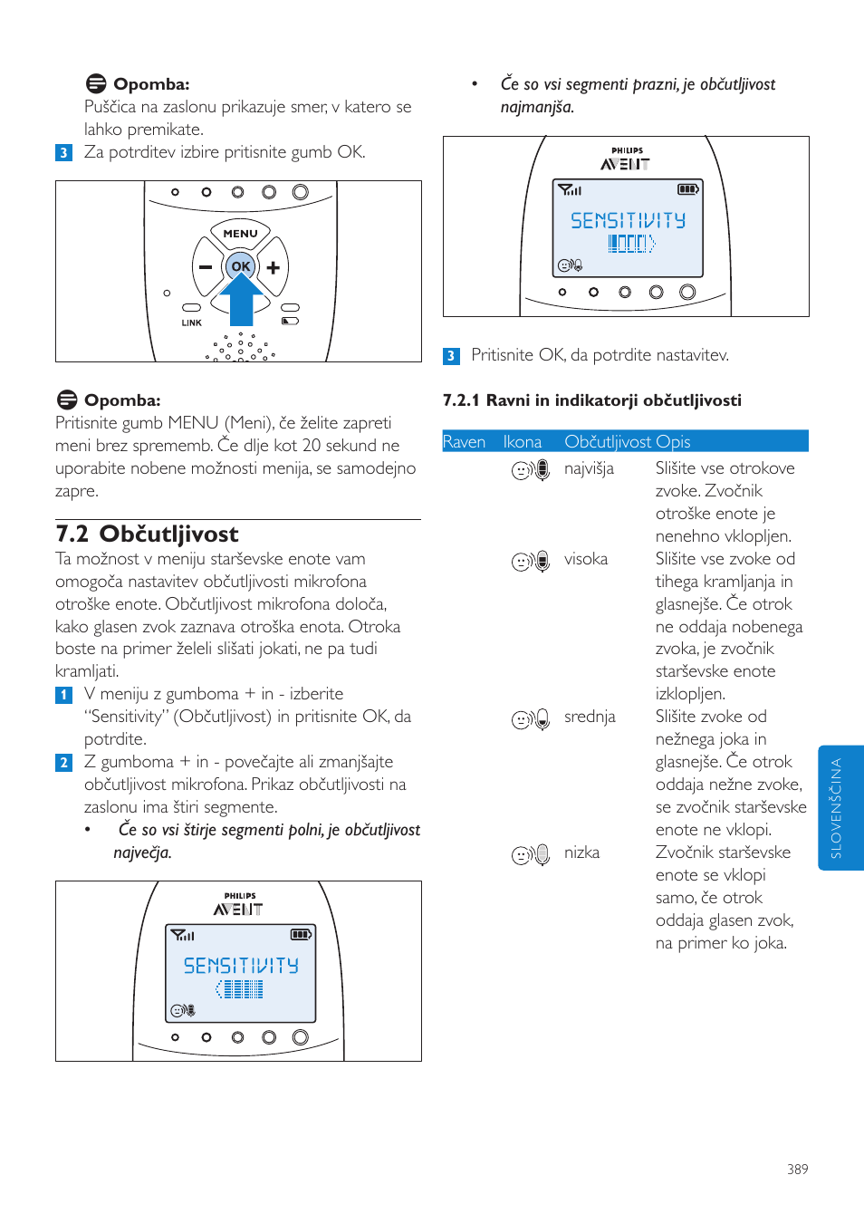 2 občutljivost | Philips AVENT Vigilabebés DECT User Manual | Page 389 / 460