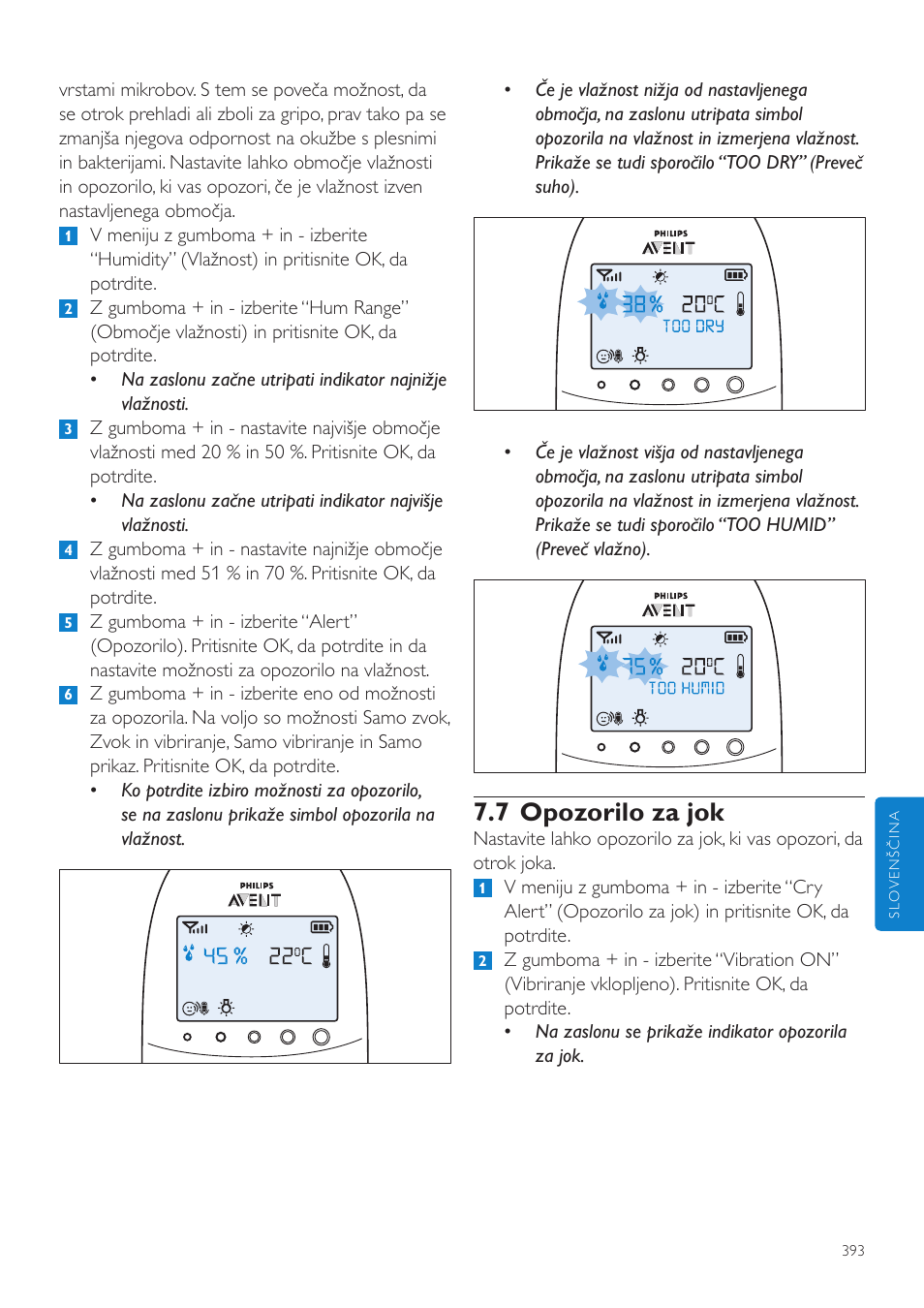 7 opozorilo za jok | Philips AVENT Vigilabebés DECT User Manual | Page 393 / 460