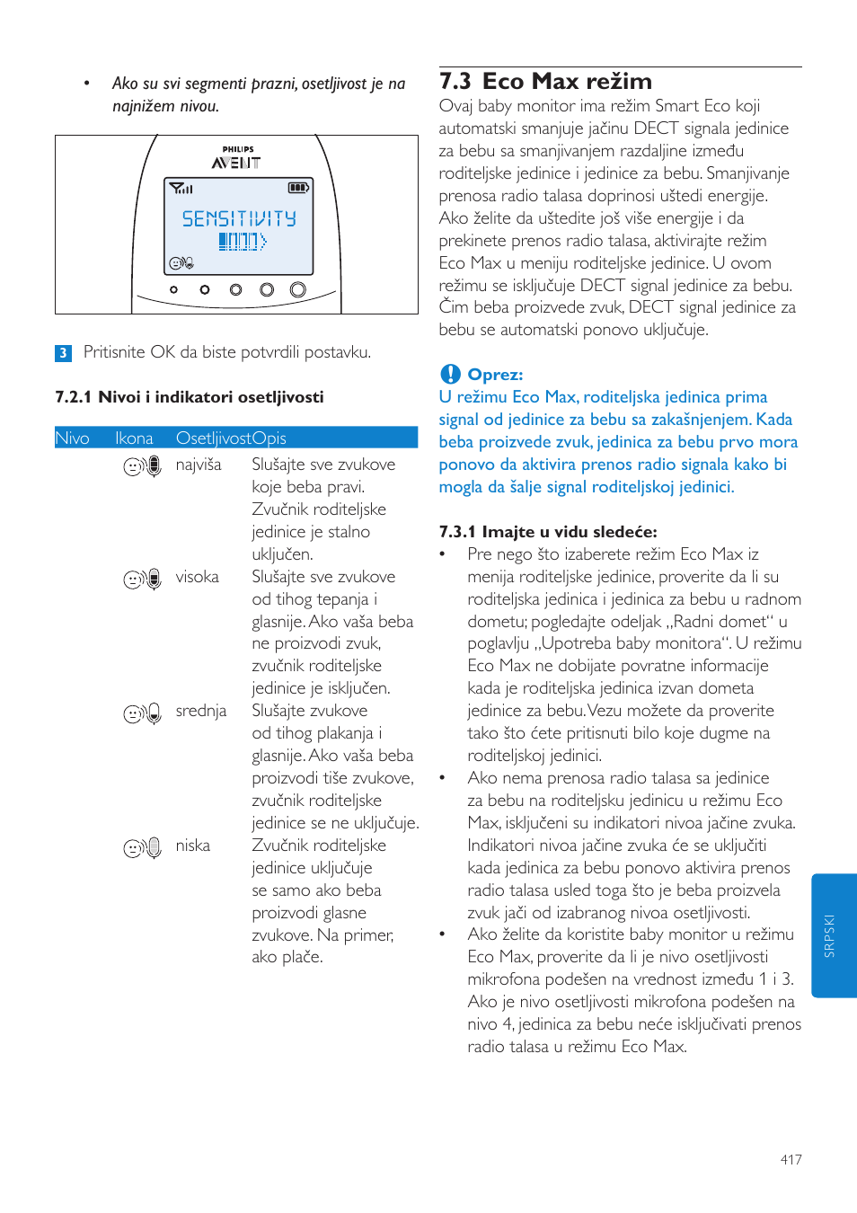 3 eco max režim | Philips AVENT Vigilabebés DECT User Manual | Page 417 / 460