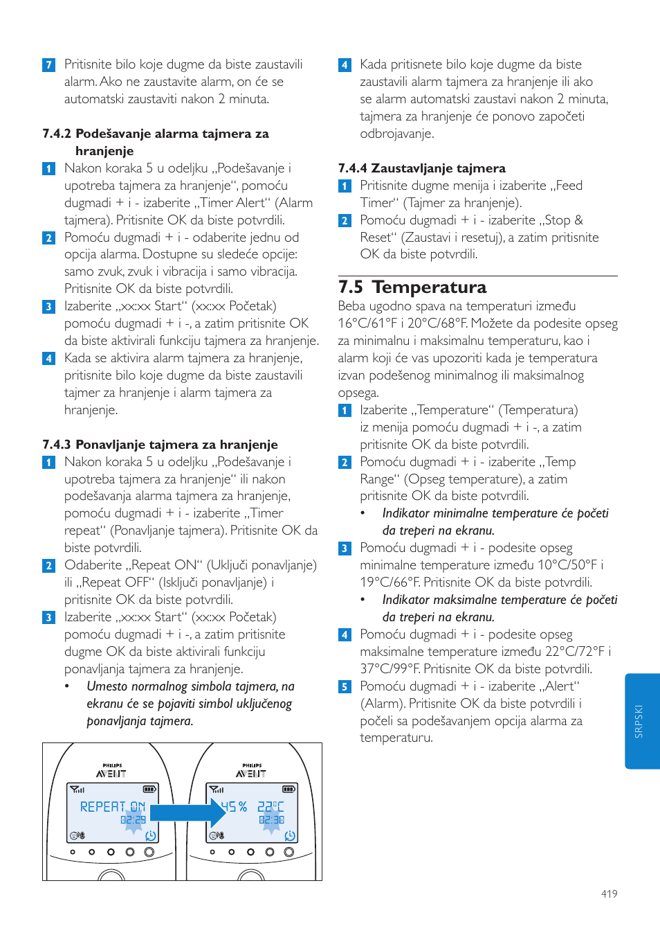 5 temperatura | Philips AVENT Vigilabebés DECT User Manual | Page 419 / 460