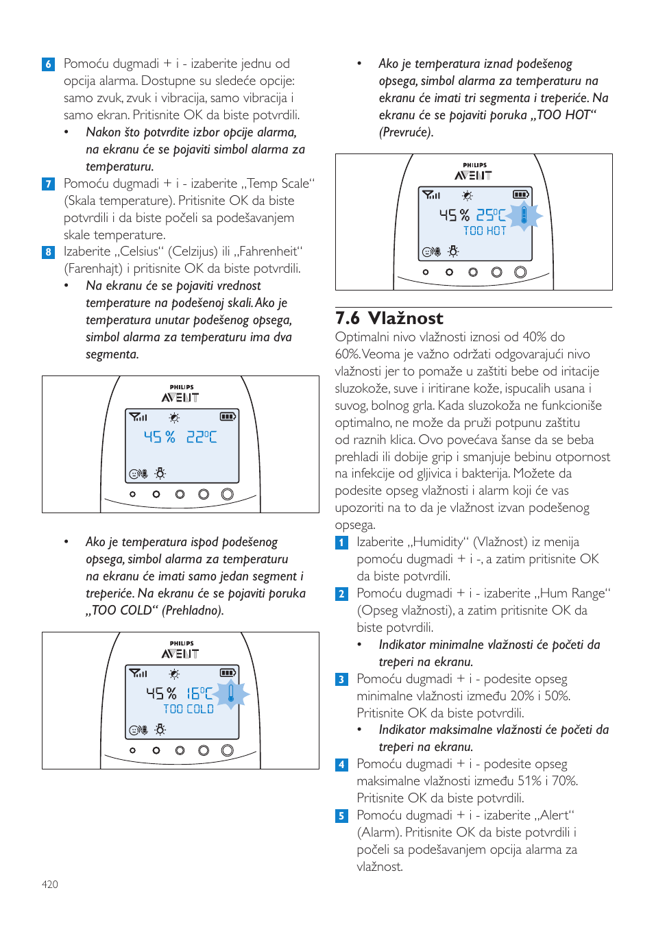 6 vlažnost | Philips AVENT Vigilabebés DECT User Manual | Page 420 / 460