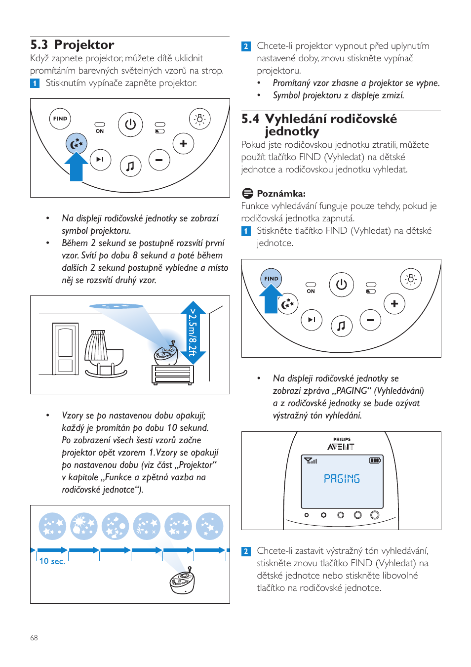 4 vyhledání rodičovské jednotky, 3 projektor | Philips AVENT Vigilabebés DECT User Manual | Page 68 / 460