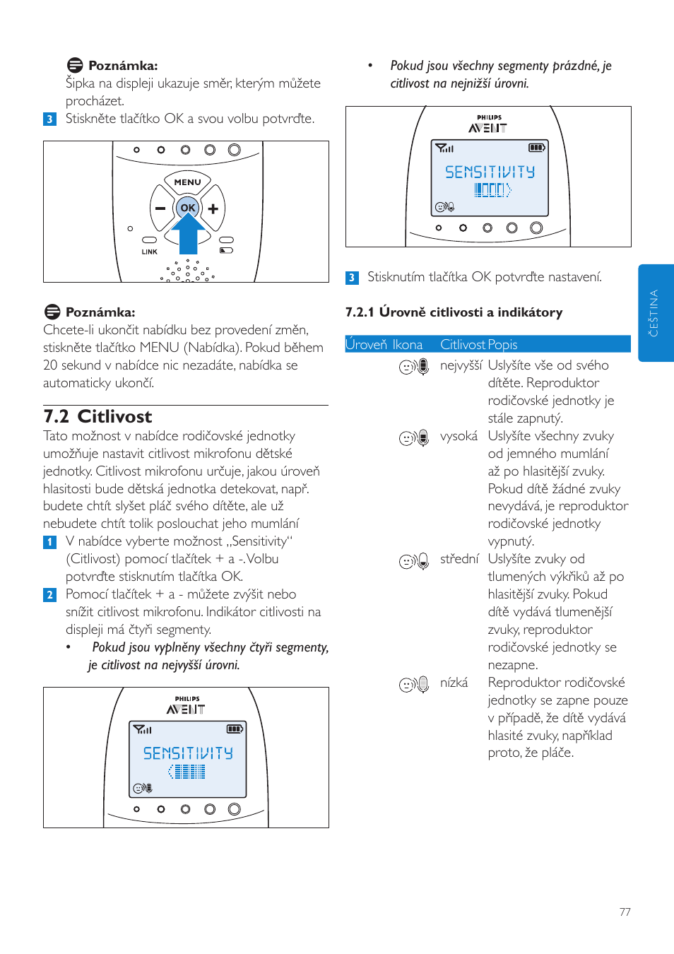 2 citlivost | Philips AVENT Vigilabebés DECT User Manual | Page 77 / 460
