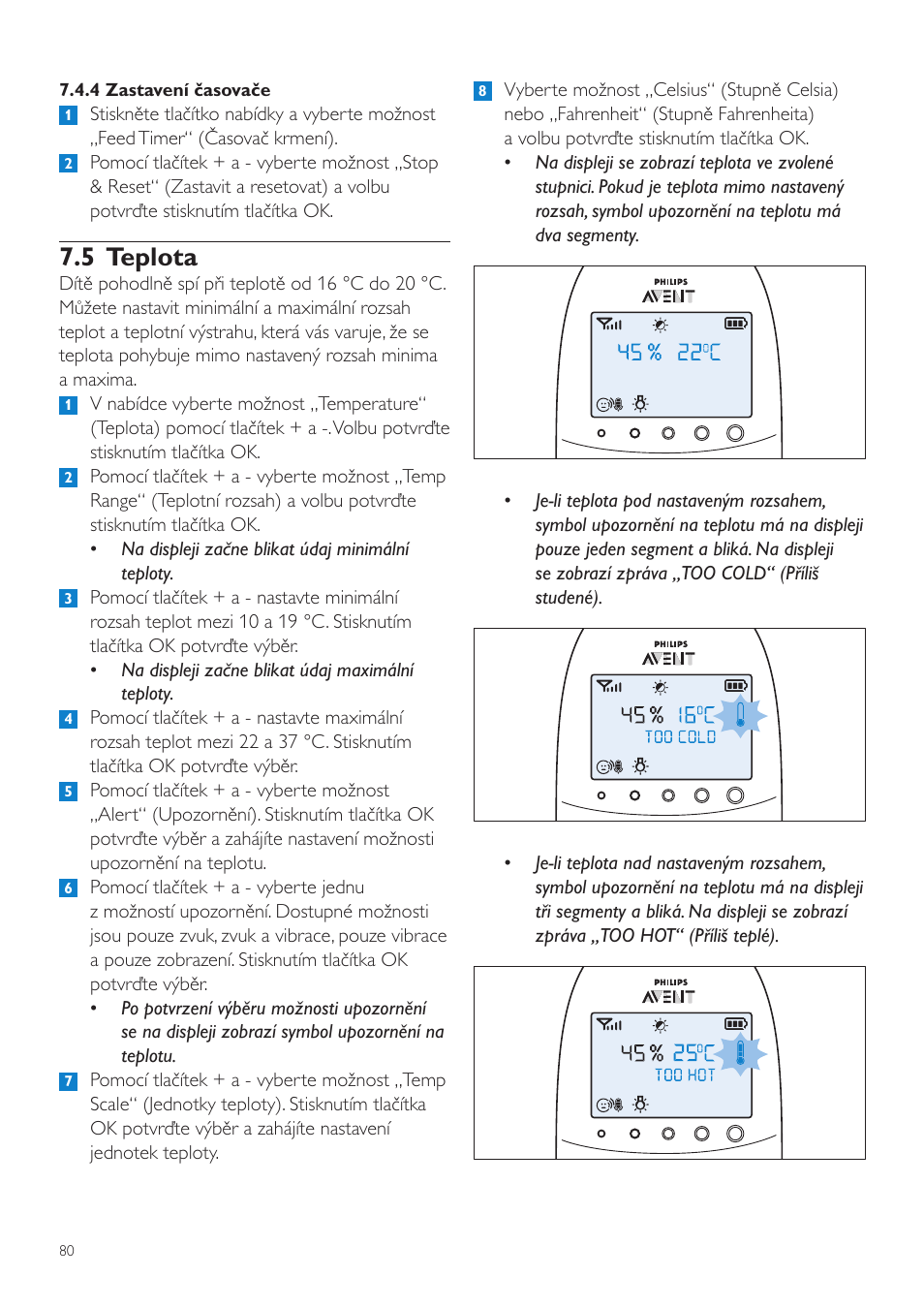 5 teplota | Philips AVENT Vigilabebés DECT User Manual | Page 80 / 460