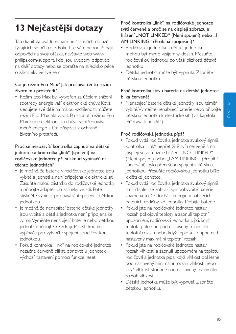 13 nejčastější dotazy | Philips AVENT Vigilabebés DECT User Manual | Page 85 / 460
