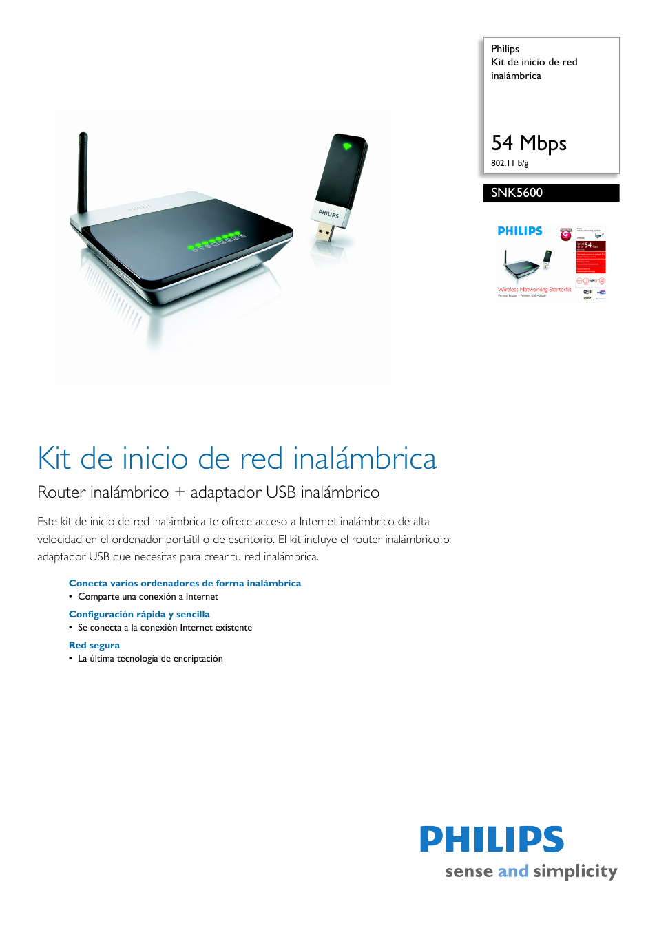 Philips Kit de inicio de red inalámbrica User Manual | 2 pages