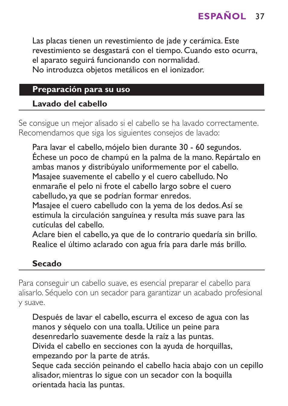 Philips Plancha para el pelo User Manual | Page 37 / 104