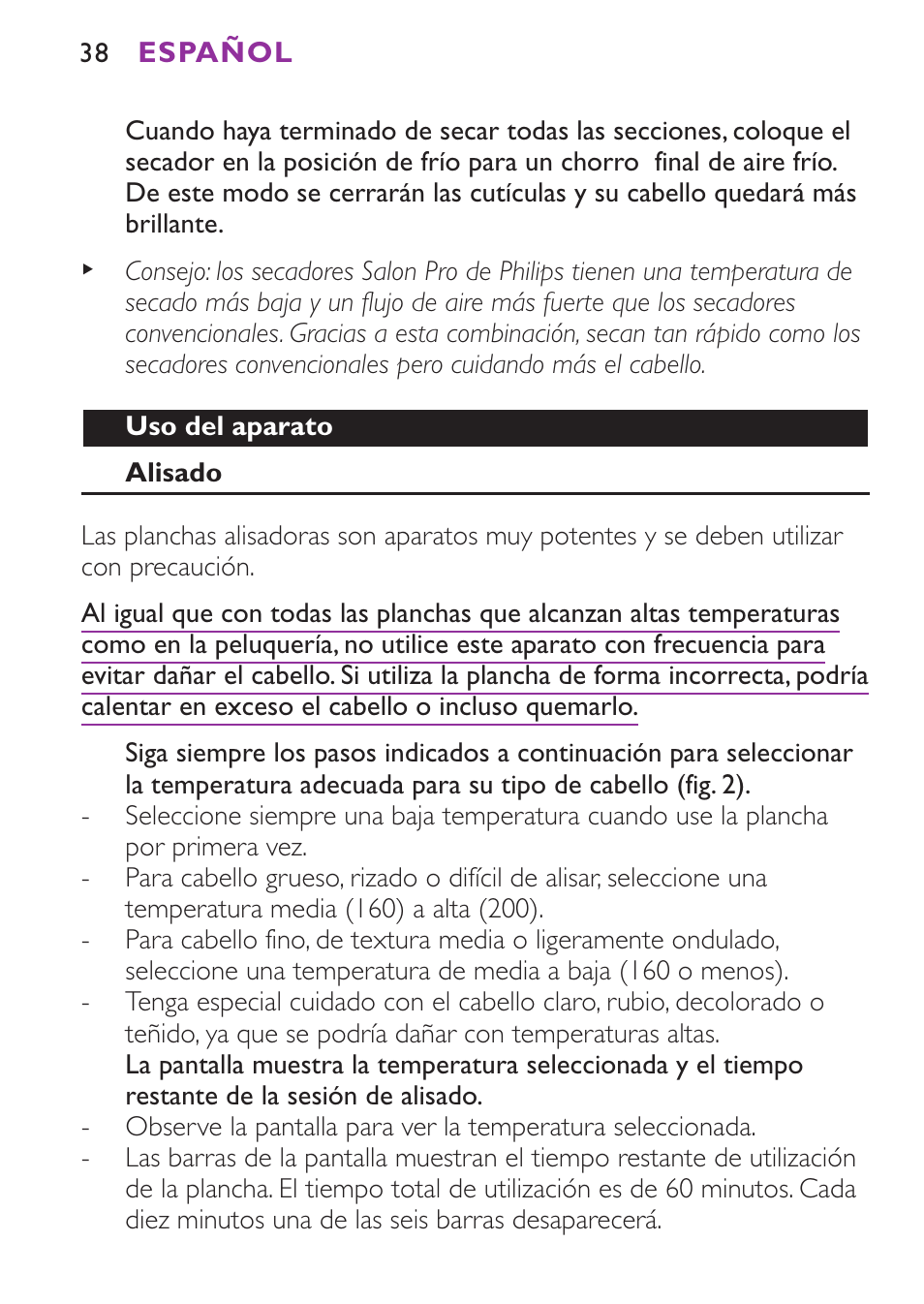 Philips Plancha para el pelo User Manual | Page 38 / 104