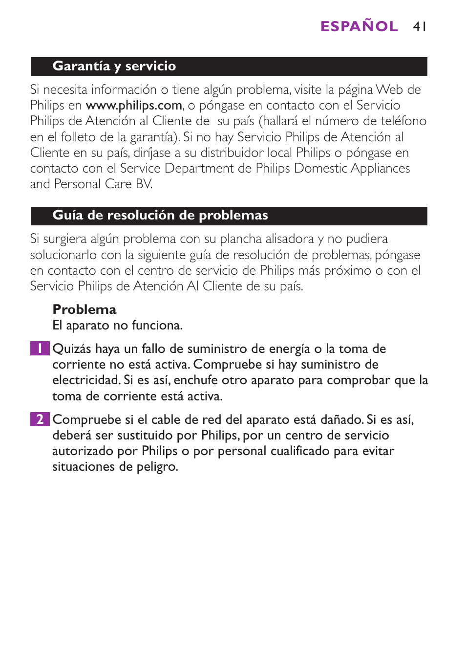 Philips Plancha para el pelo User Manual | Page 41 / 104