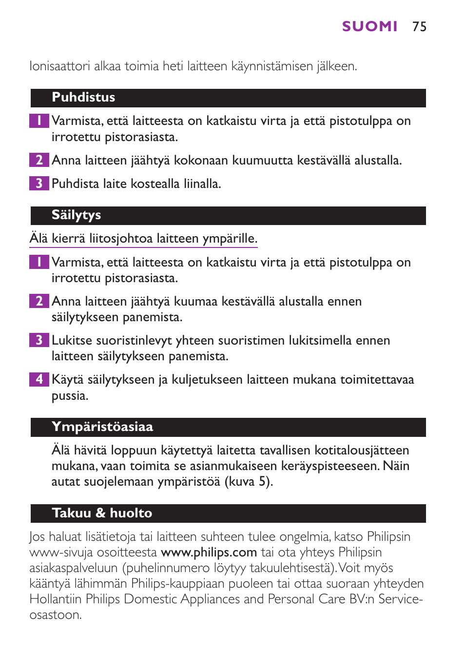 Philips Plancha para el pelo User Manual | Page 75 / 104