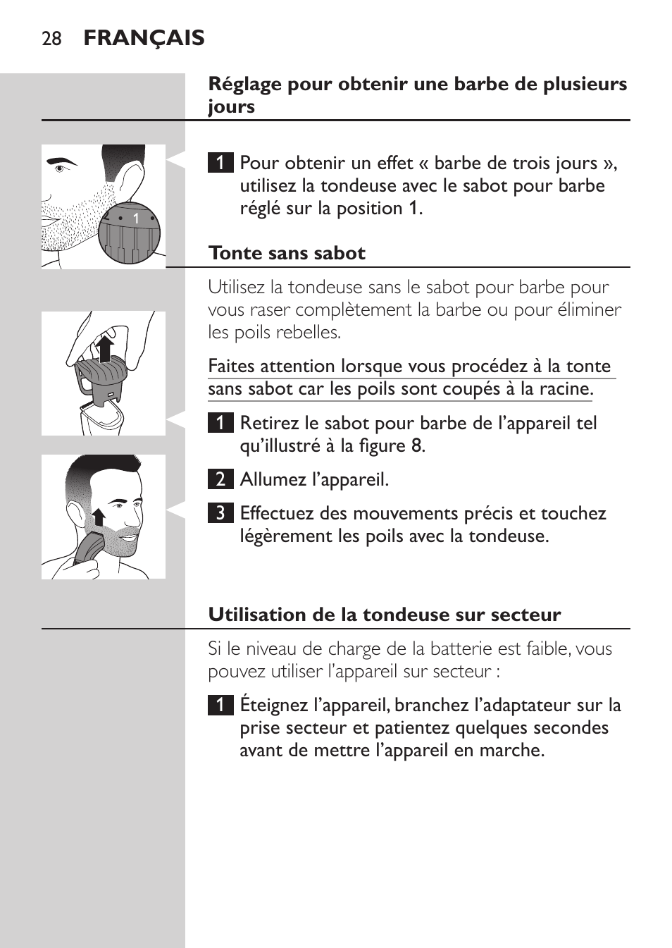 Philips BEARDTRIMMER Series 3000 barbero para barba y barba de 2 días User Manual | Page 28 / 104