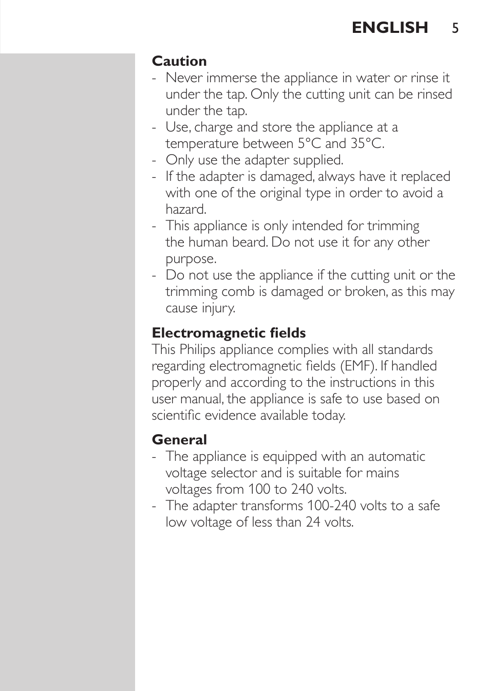 Philips BEARDTRIMMER Series 3000 barbero para barba y barba de 2 días User Manual | Page 5 / 104