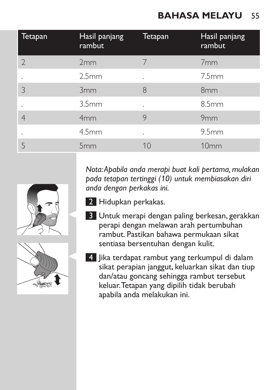 Philips BEARDTRIMMER Series 3000 barbero para barba y barba de 2 días User Manual | Page 55 / 104