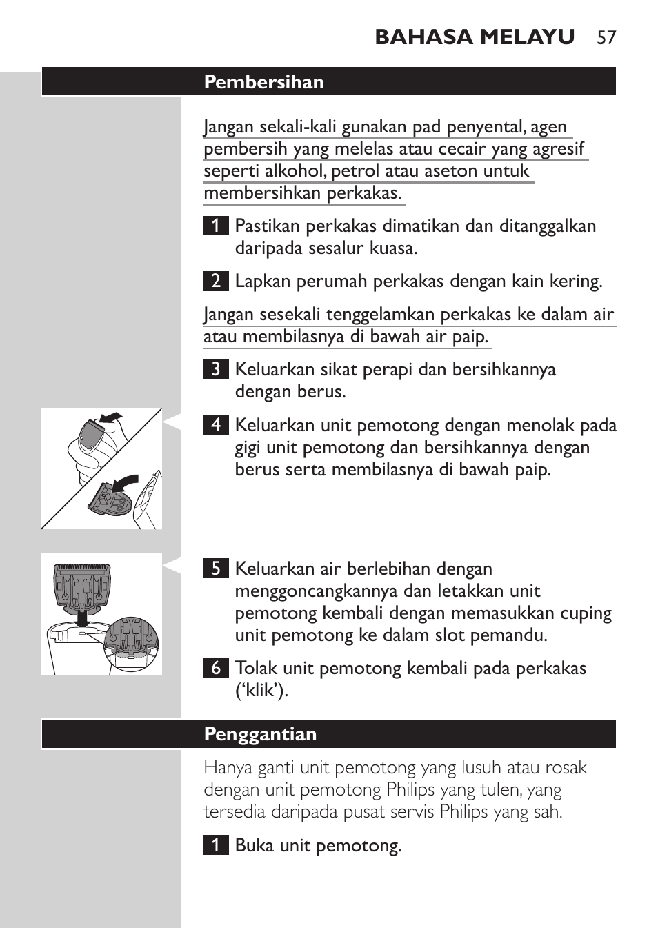 Philips BEARDTRIMMER Series 3000 barbero para barba y barba de 2 días User Manual | Page 57 / 104