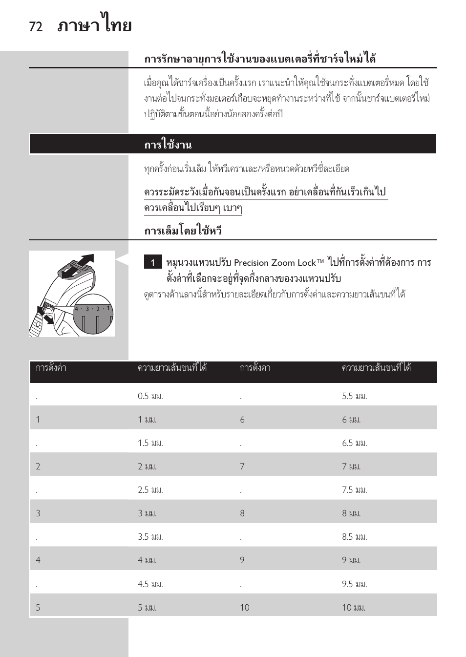 ภาษาไทย | Philips BEARDTRIMMER Series 3000 barbero para barba y barba de 2 días User Manual | Page 72 / 104